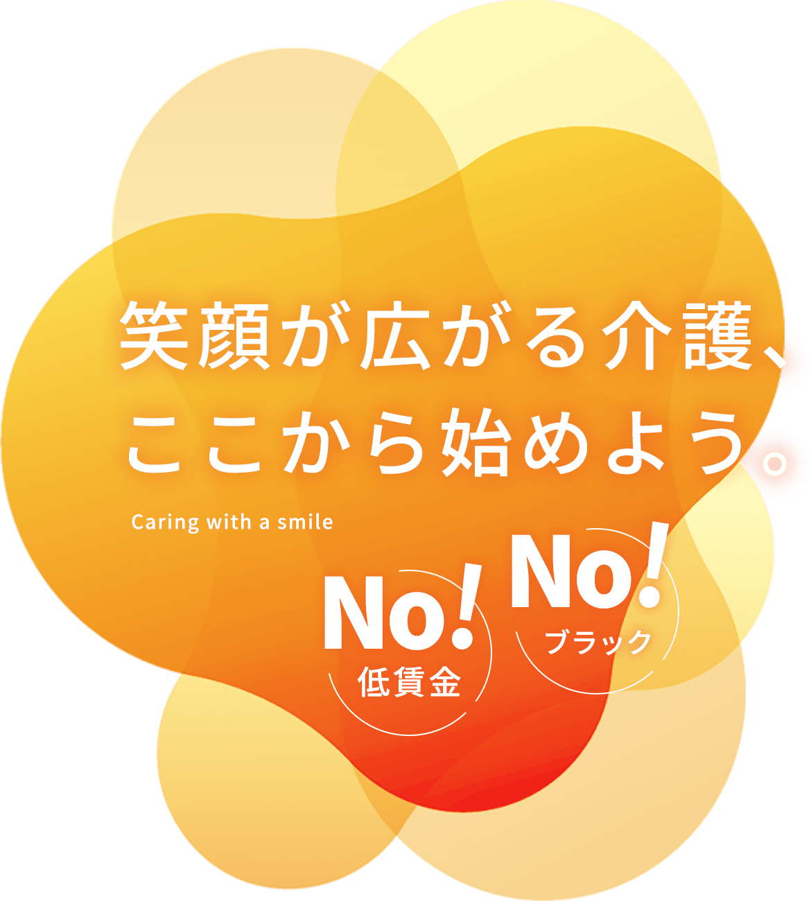 笑顔が広がる介護、ここから始めよう。No！低賃金　No！ブラック